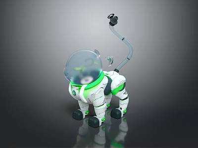 Futuristic Robot Dog With Transparent Helmet Green White Design And Mechanical Structure 3d model