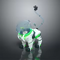 Futuristic Robot Dog With Transparent Helmet Green White Design And Mechanical Structure
