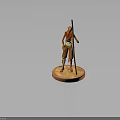 3D Character Model With Staff Red Scarf And Striped Clothing On Round Base 3d model