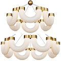 Elegant Modern White Chandelier With Gold Accents And Curved Frosted Glass