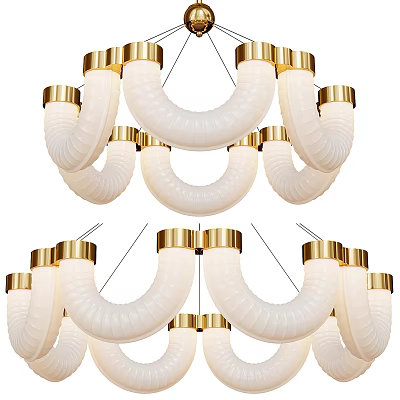Elegant Modern White Chandelier With Gold Accents And Curved Frosted Glass 3d model