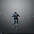 Glowing Character And Creature Surrounded By Blue Electric Lightning Energy