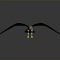 3D Rendered Flying Bird with Teal Wings and Yellow Beak and Feet in Flight
