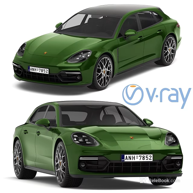 Luxury Green Porsche Panamera Car With V Ray Render Exterior Design And Stylish Wheels 3d model 