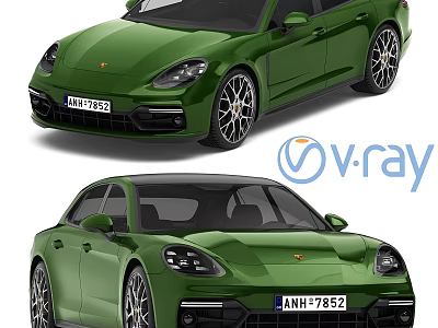 Luxury Green Porsche Panamera Car With V Ray Render Exterior Design And Stylish Wheels 3d model