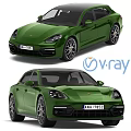 Luxury Green Porsche Panamera Car With V Ray Render Exterior Design And Stylish Wheels