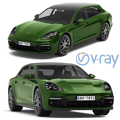Luxury Green Porsche Panamera Car With V Ray Render Exterior Design And Stylish Wheels 3d model