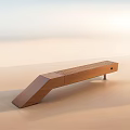 Wooden Leisure Chair With Modern Sloped Structure Design In Sandy Environment And Soft Light