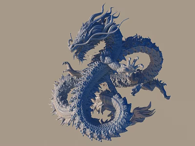 Blue Flying Dragon With Scaly Body Curled Tail And Detailed Mane Design 3d model