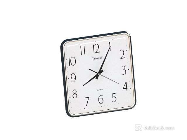 Square Taylor Clock with White Dial Black Numbers and Hands 3d model 