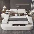 Modern Double Bed With Upholstered Headboard Storage Drawers Nightstand And Table Lamp