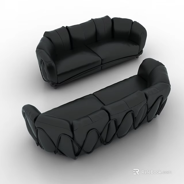 Black Leather Two Seater Sofas With Modern Unique Design And Comfortable Structure 3d model