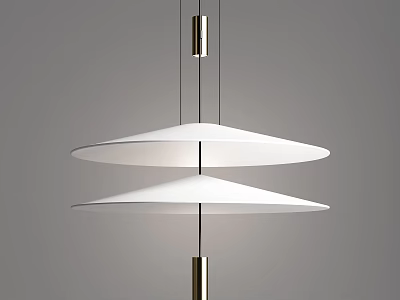 Modern Minimalist Pendant Light with Two White Disc Shades and Metallic Rod Structure 3d model