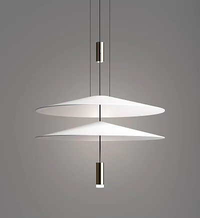 Modern Minimalist Pendant Light with Two White Disc Shades and Metallic Rod Structure 3d model