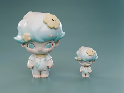 Cute Game Movie Characters With Light Blue Hair Yellow Flowers Big Small Sizes Spotted Outfits 3d model