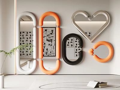 Modern Decorative Wall Mirrors With Various Shapes Orange White Black Frames 3d model