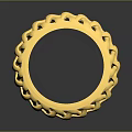 Shiny Gold Circular Ring Featuring Intricate Hollow Design On Gray Background With Reflection