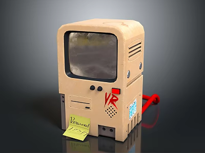 Vintage VR Computer Device with Retro Style Screen Buttons and Red Cable 3d model