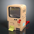 Vintage VR Computer Device with Retro Style Screen Buttons and Red Cable