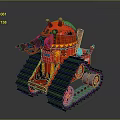 Red Toy Style Tank with Tracks Cannon Yellow Patterns and Top Details