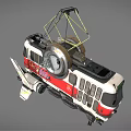 Futuristic Red And White Suspension Vehicle With Graffiti And Propulsion Wheels