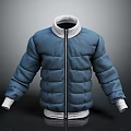 Blue Quilted Puffer Jacket Featuring White Collar Cuffs And Zip Closure 3d model