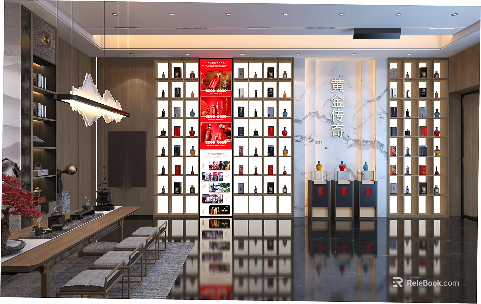 Liquor and Tobacco Store Interior With Shelves Displaying Wines Spirits and Products 3d model 