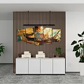 Modern Office Space With Wooden Slat Wall And Efficient Office Appliances On White Cabinet