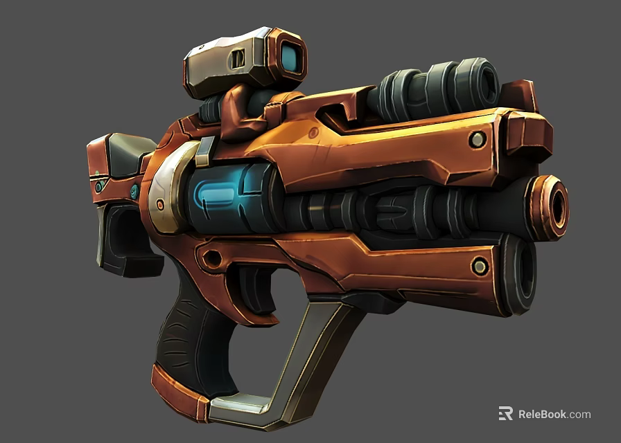 Futuristic Sci Fi Pistol With Orange Metallic Finish Scope Blue Light And Ergonomic Grip 3d model 