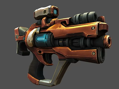 Futuristic Sci Fi Pistol With Orange Metallic Finish Scope Blue Light And Ergonomic Grip 3d model