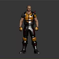 Bald Head Man In Yellow Black Outfit With Red Shoulder Gear 3D Model Character