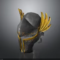 Ancient Battle Helmet Featuring Silver Body Golden Feathered Sides Carved Patterns And Chainmail Chin