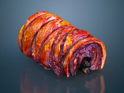 Juicy Layered Roasted Meat Roll With Crispy Glazed Surface And Tender Interior 3d model