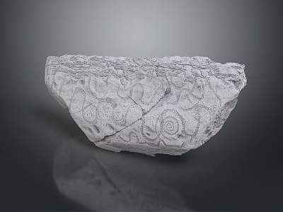 Ancient Stone Carving Fragment With Intricate Spiral Patterns And Textured Surface 3d model