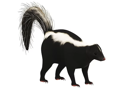 Black And White Skunk With Fluffy Tail In Standing Posture 3d model
