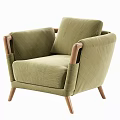 Modern Green Fabric Single Sofa With Wooden Arms And Legs And Comfortable Design
