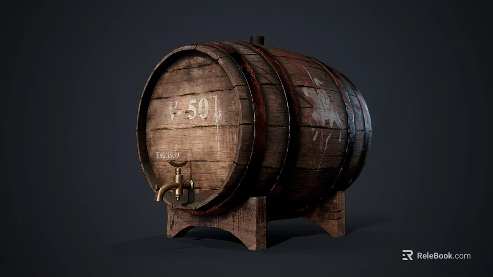 Traditional Wooden Barrel With 50L Capacity Tap And Stand For Household Use 3d model 