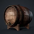Traditional Wooden Barrel With 50L Capacity Tap And Stand For Household Use