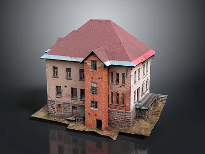 Vintage Building With Red Roof Red Brick Walls Light Colored Exterior And Windows 3d model