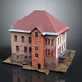 Vintage Building With Red Roof Red Brick Walls Light Colored Exterior And Windows