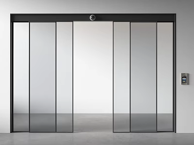 Modern Glass Sliding Door Interior With Black Frame And Control Panel 3d model