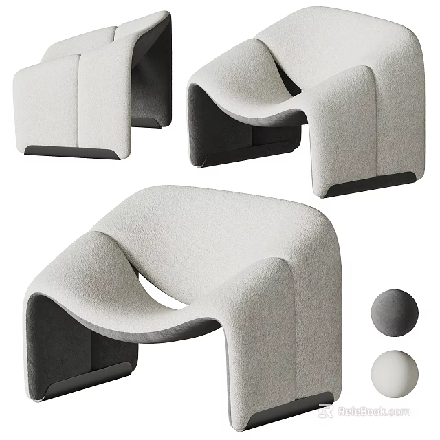 Modern Single Sofa With Curved Design Soft Beige Fabric And Decorative Balls 3d model 