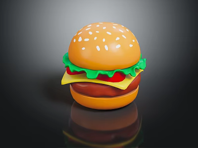 Delicious Classic Hamburger With Sesame Seed Bun Lettuce Tomato Cheese And Beef Patty 3d model