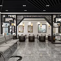 Modern Hall Interior Design With Black Ceiling Marble Floor Waiting Seats And Large Windows
