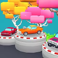 Colorful Cartoon Trees With Yellow Pink Block Shaped Canopies And White Trunks On Blue Background