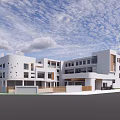 Modern White School Building With Multi Storey Structure And Multiple Windows Under Blue Sky 3d model
