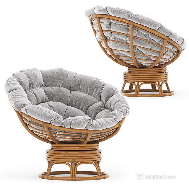 Elegant Modern Single Sofa With Gray Velvet Cushion And Wicker Frame Round Design 3d model 