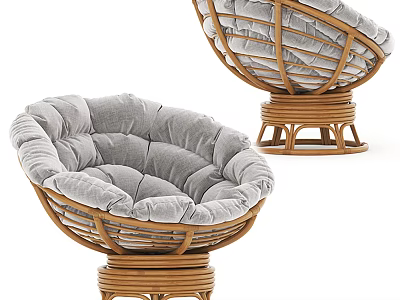 Elegant Modern Single Sofa With Gray Velvet Cushion And Wicker Frame Round Design 3d model