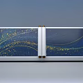 Elegant Reception Desk Featuring City Skyline And Blue Gold Decorative Patterns 3d model