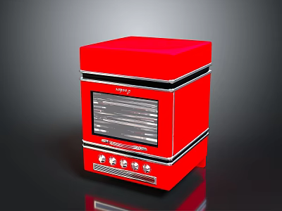 Red Modern Electronic Appliance With Glass Door Control Knobs And Compact Design 3d model